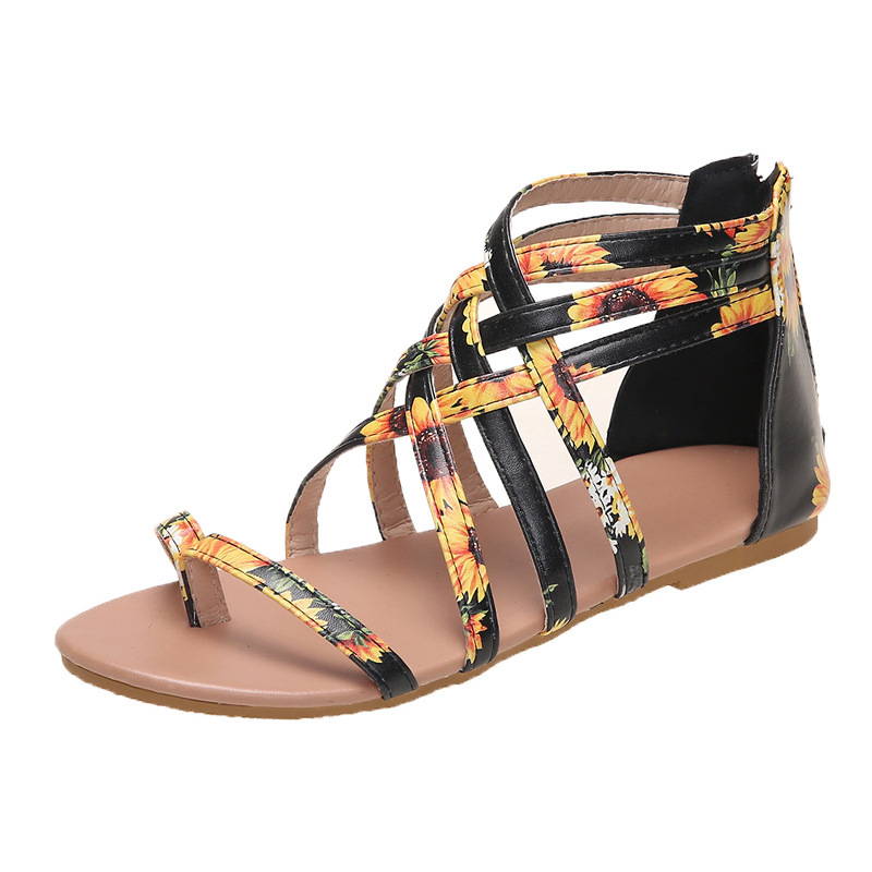 Women's Summer Cross-Tied Zipper Flat Sandals
