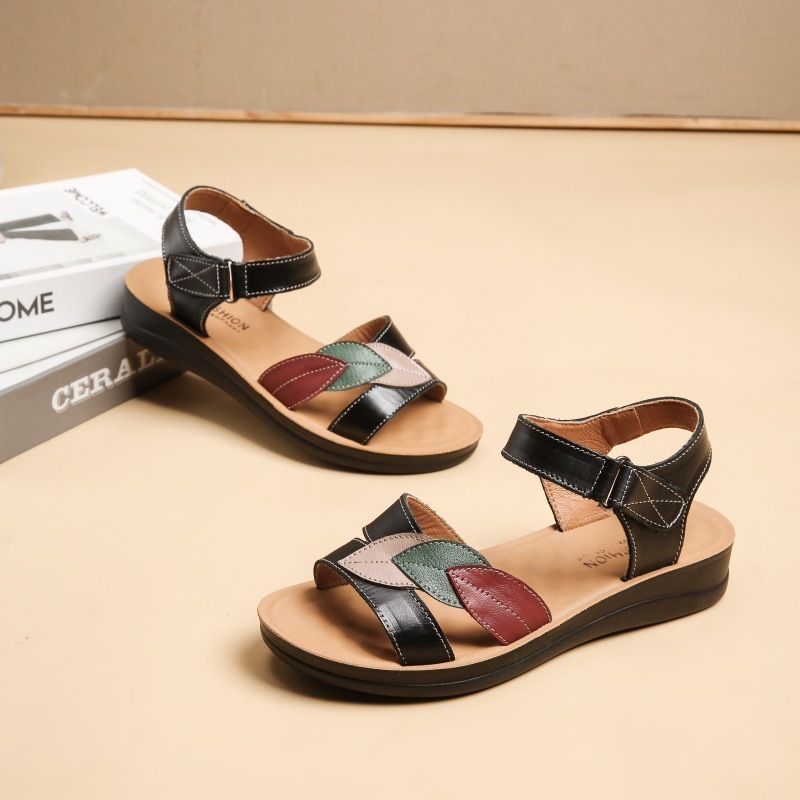 Women's Sandals Summer Flat Soft Bottom Non-Slip Red Comfortable Soft Leather Shoes