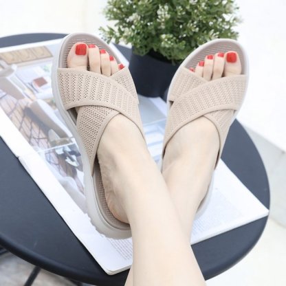 Women Orthopedic Sandals Mesh Anti-slip Broad Strap Beach Flat Sildes