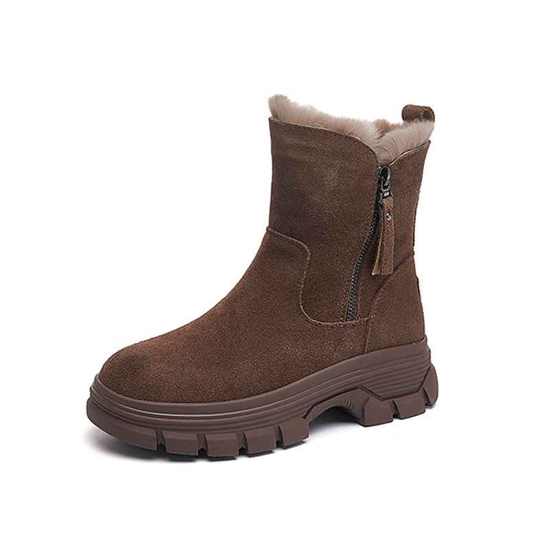 New Suede Leather Women Snow Boots Outdoor Leisure Flats Platforms Lad