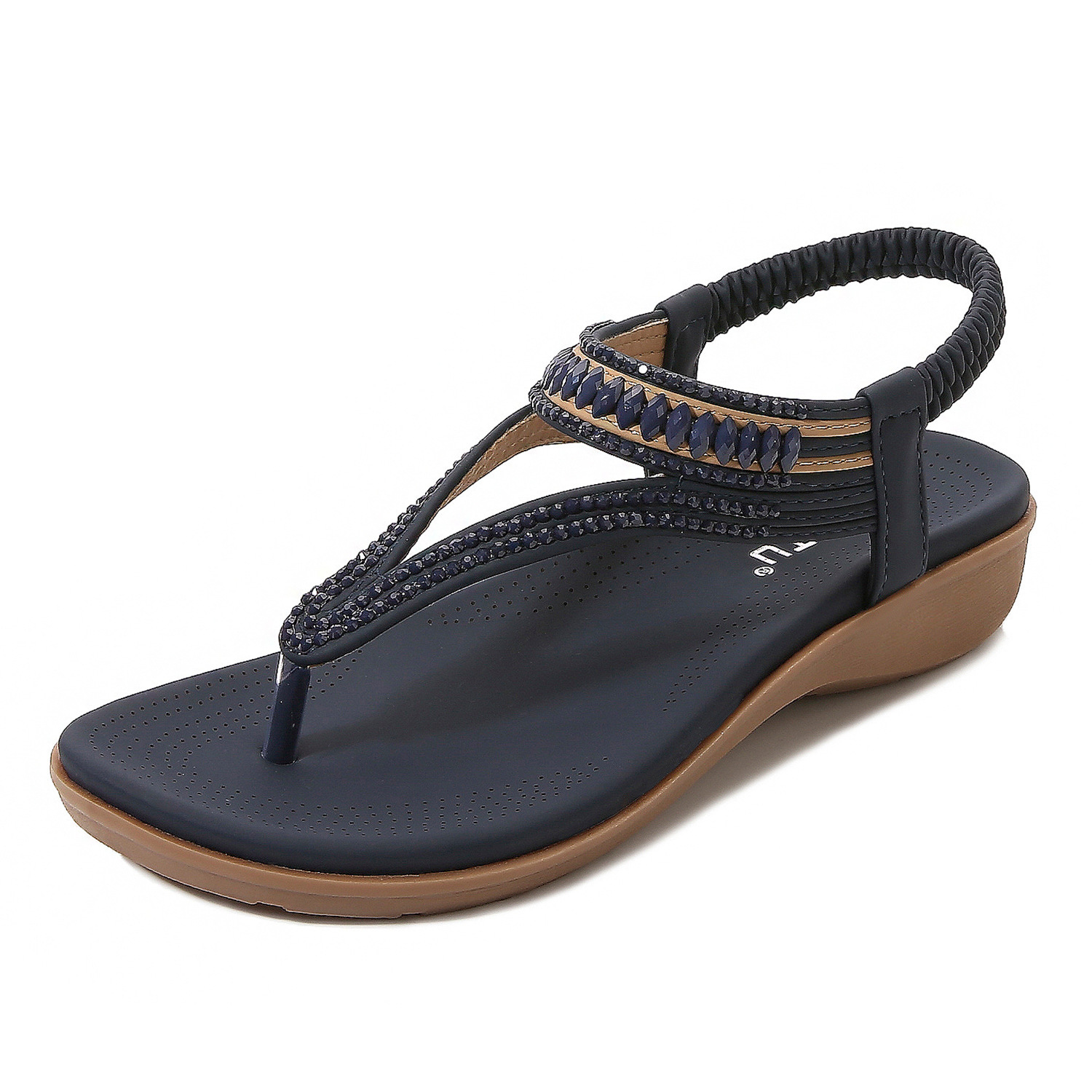 Women Orthopedic Sandals Waterproof Beaded Elegant Bohemian Flip-flops