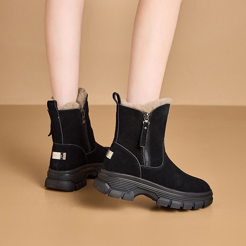New Suede Leather Women Snow Boots Outdoor Leisure Flats Platforms Ladies Shoes Fashion Side Zipper Warm Plush Boot