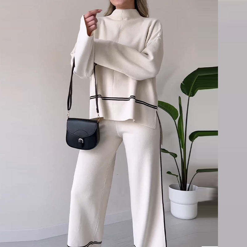 Women's Comfortable Solid Color Casual Top and Slightly Flare Trousers