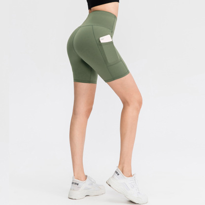 High Waisted Side Pocket Plain Biker Shorts