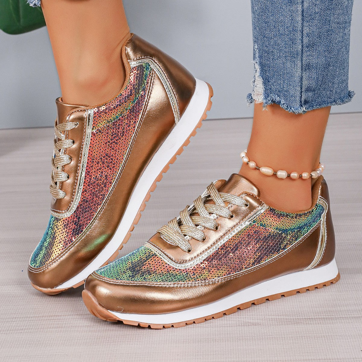  Women Metallic Platform Sneakers