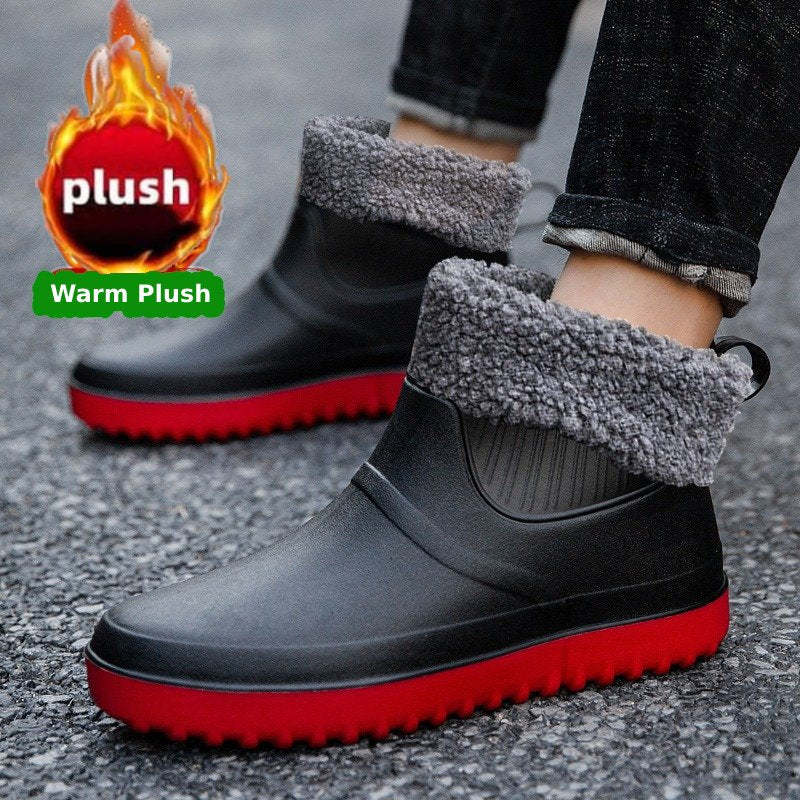 Fishing Plush Ankle Boots PU Waterproof Orthopedic Shoes For Men