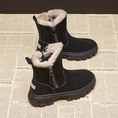 New Suede Leather Women Snow Boots Outdoor Leisure Flats Platforms Ladies Shoes Fashion Side Zipper Warm Plush Boot