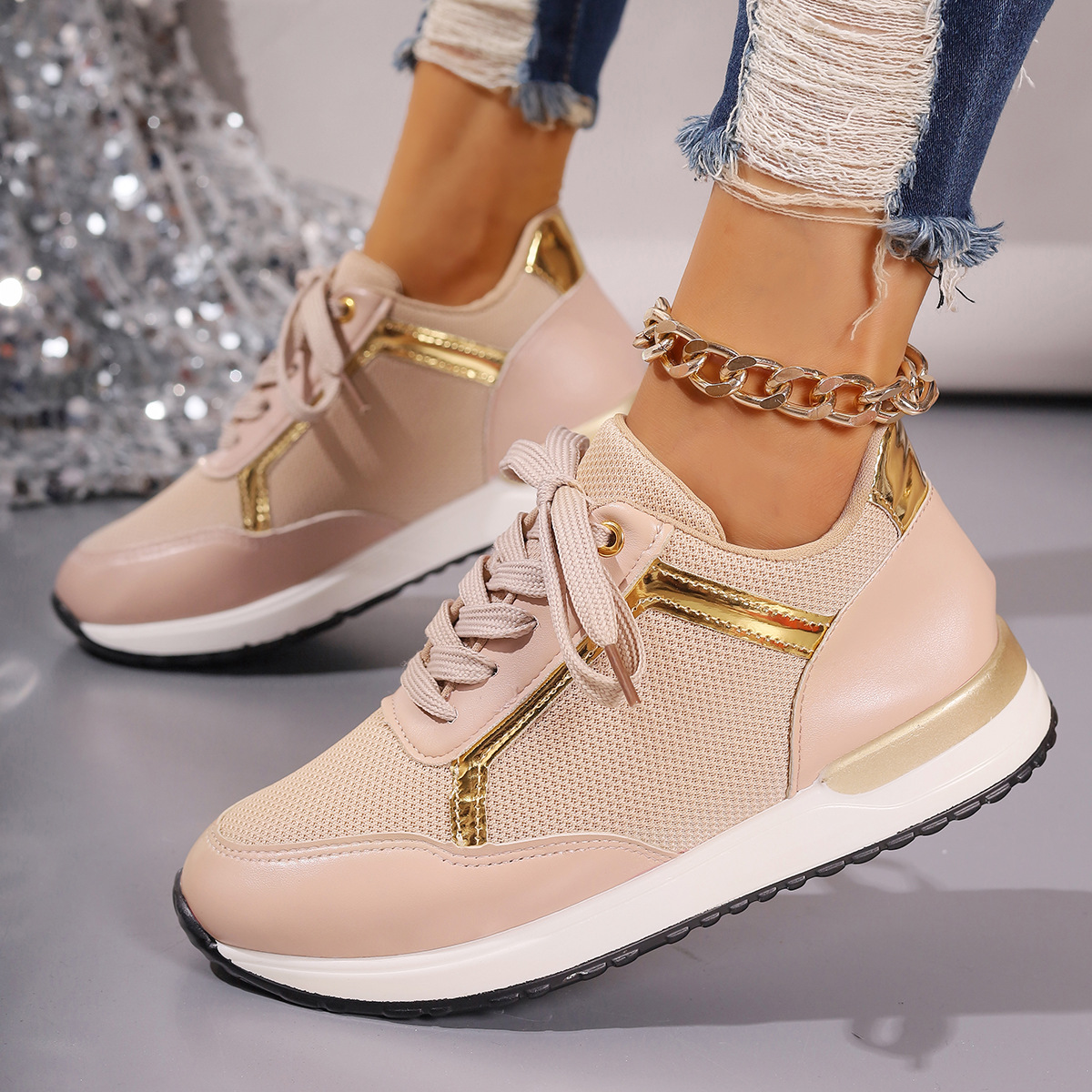 Women Orthopedic Shoes Bling Wedge Sneakers