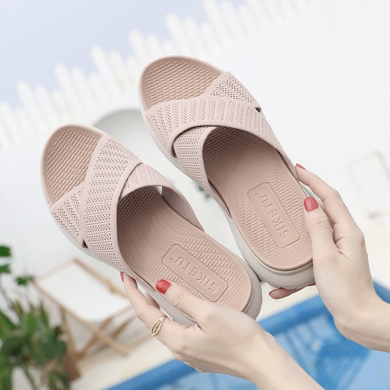 Women Orthopedic Sandals Mesh Anti-slip Broad Strap Beach Flat Sildes