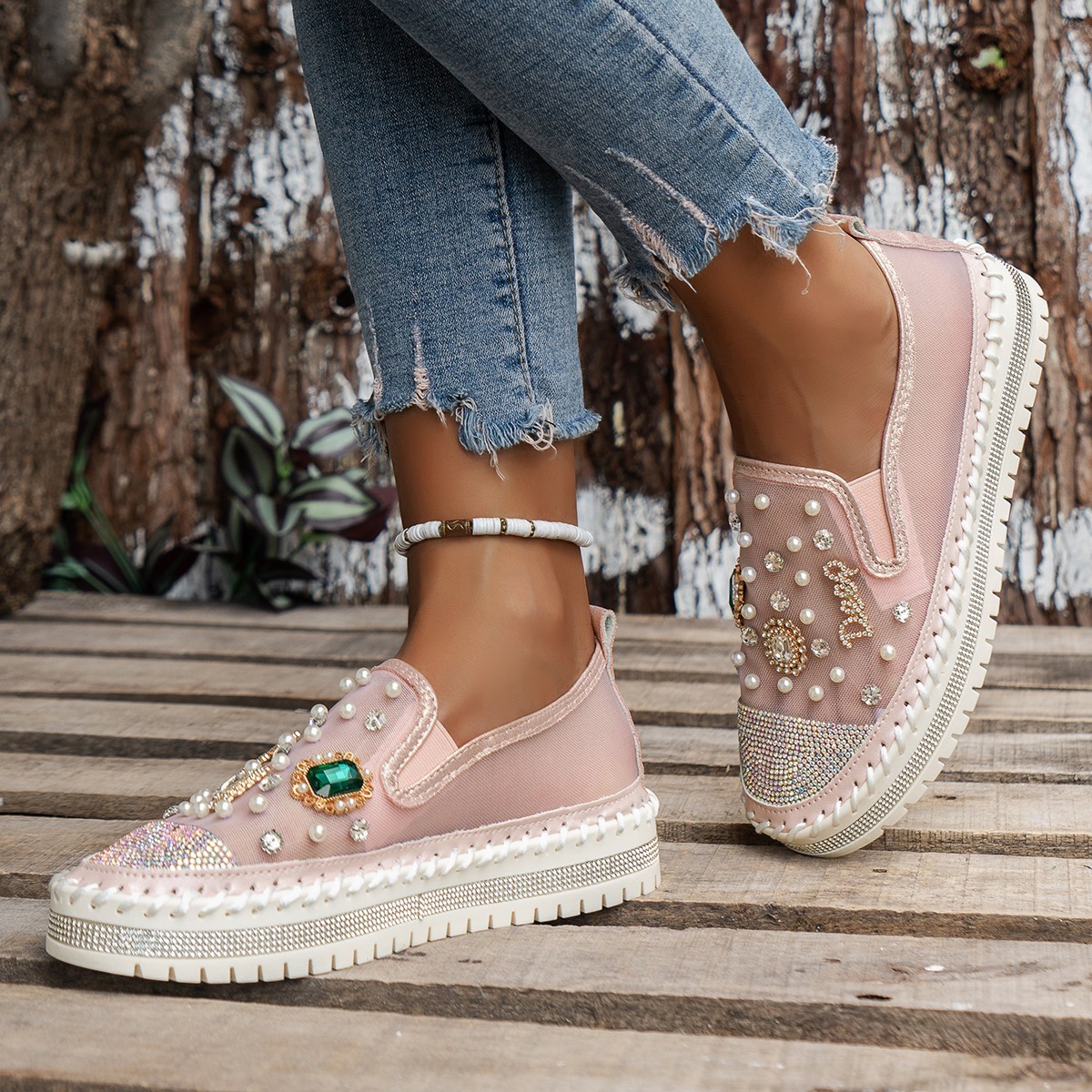 Flat Bottom Comfortable Rhinestone Shoes