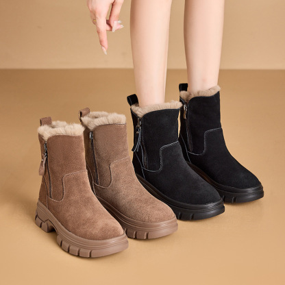 New Suede Leather Women Snow Boots Outdoor Leisure Flats Platforms Ladies Shoes Fashion Side Zipper Warm Plush Boot