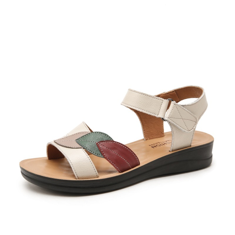 Women's Sandals Summer Flat Soft Bottom Non-Slip Red Comfortable Soft Leather Shoes