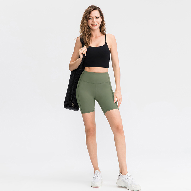 High Waisted Side Pocket Plain Biker Shorts