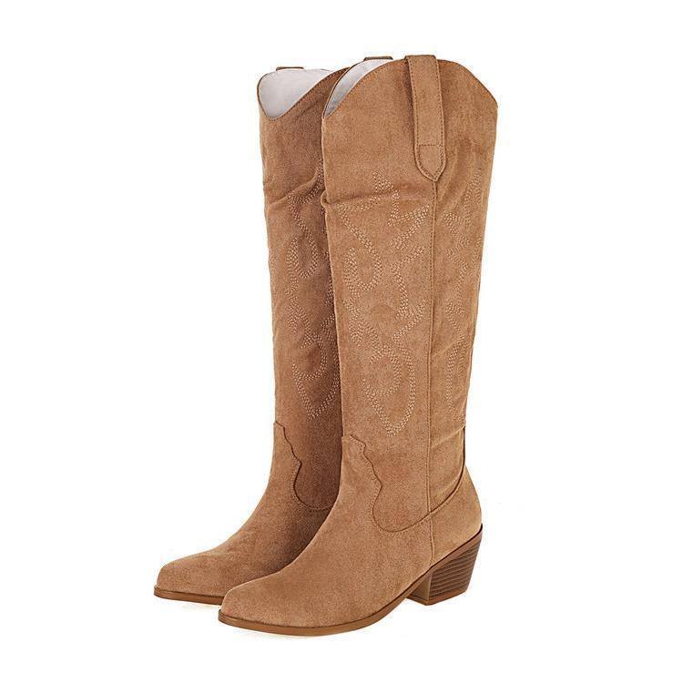 Urson White Pointed-Toe Knee High Boots
