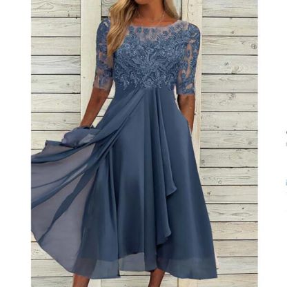 Plain Half Sleeve Party Comfy Elegant Wedding Guest Midi Dress