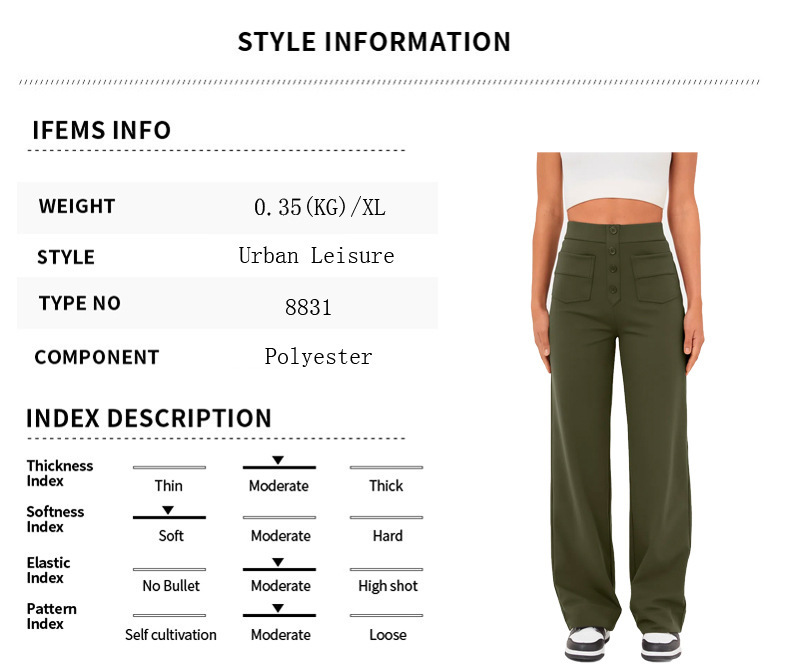High Waisted Button Multiple Pockets Straight Leg Casual Pants