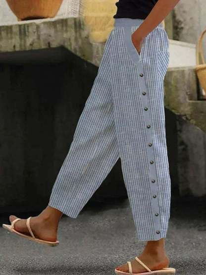 Stripe Print Casual Loose Pants with Pockets