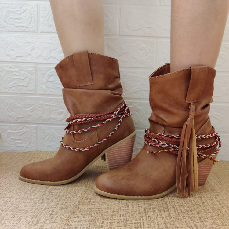 Retro Distressed Solid Color Round Toe Ankle Boots
