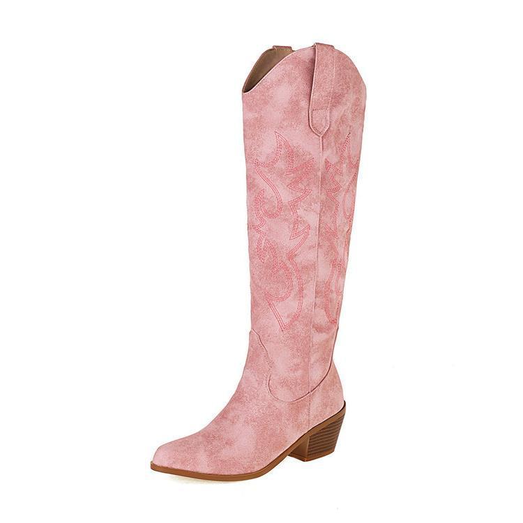 Urson White Pointed-Toe Knee High Boots