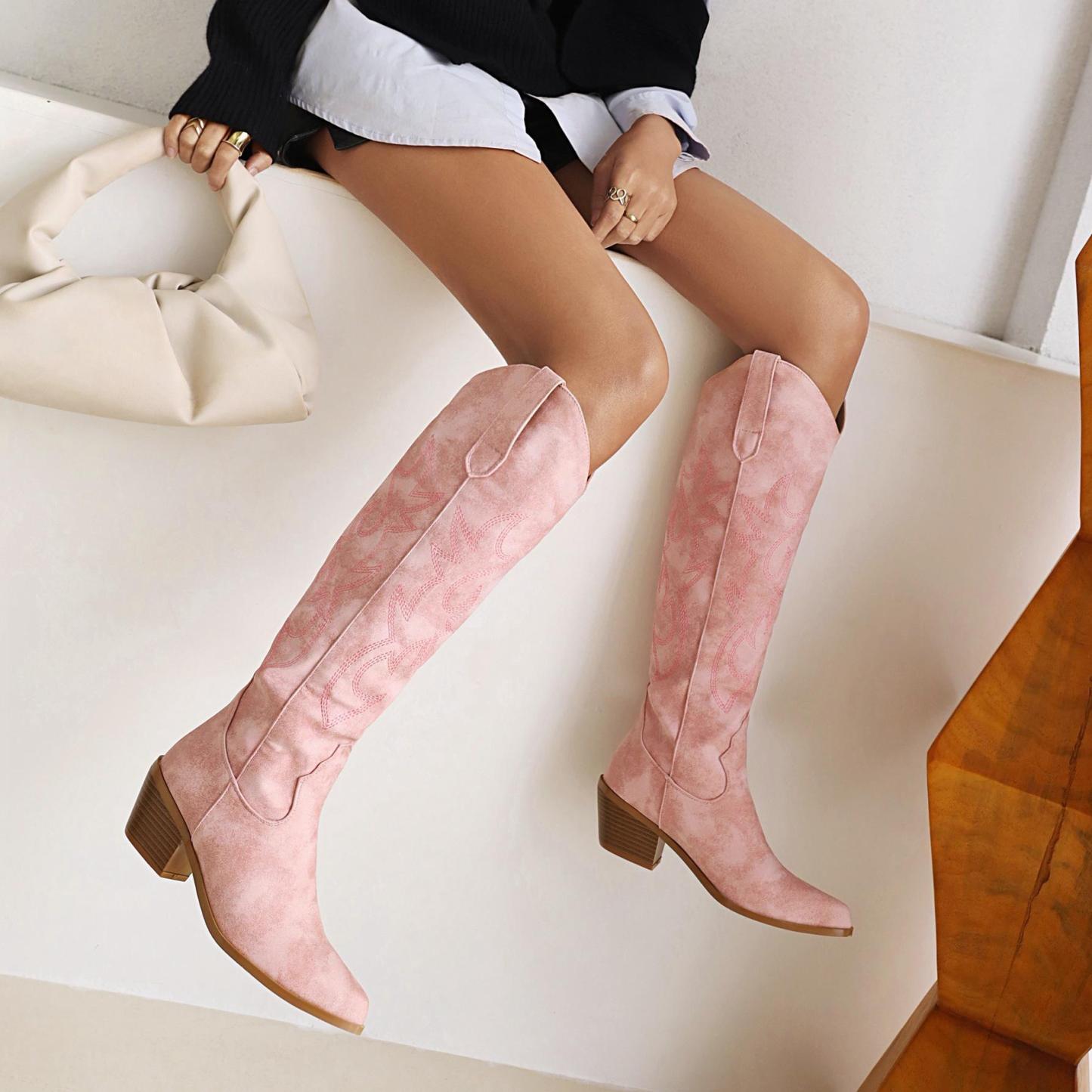 Pointed-Toe Knee High Boots