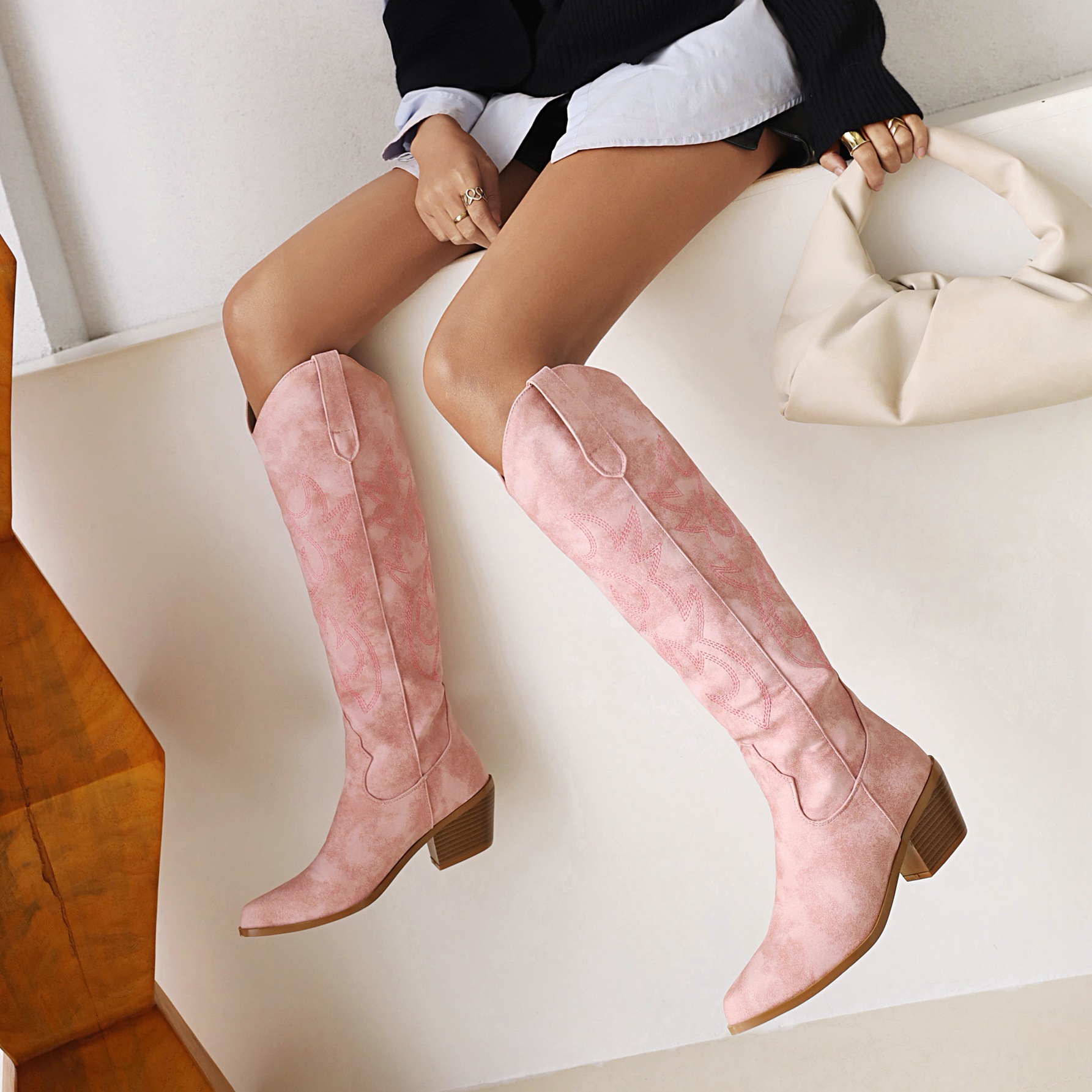Pointed-Toe Knee High Boots