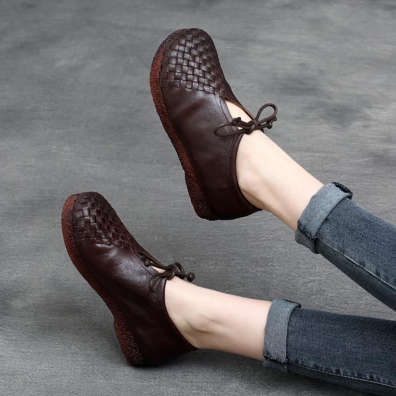 Handmade Leather Flats Women Oxford Tie Casual Walking Shoes