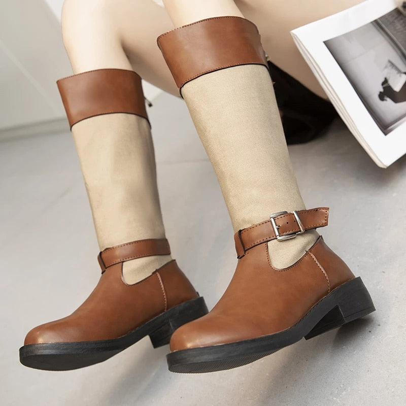 Women Leather Winter Boots Retro Mid-calf Orthopedic Shoes