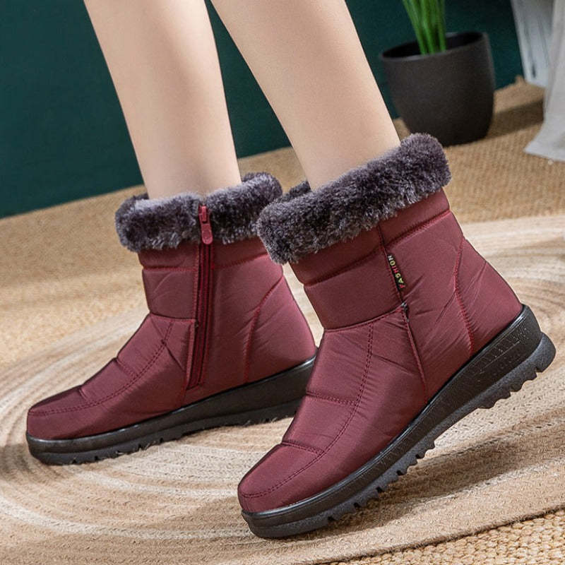 Women Casual Fur Snow Boots Nonslip Zipper Orthopedic Shoes