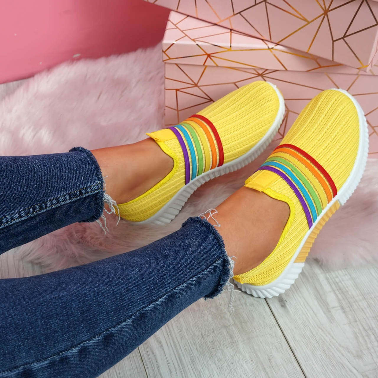 Comfortable Walking Orthopedic Shoes For Women Knitted Colorful Slip-on