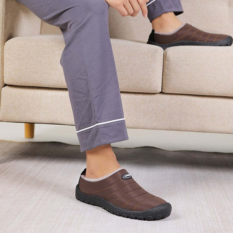 Fur Slippers For Men Waterproof Indoor And Outdoor Winter Slides