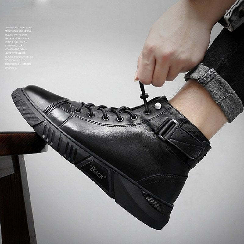 Groovywish Men Ankle Boots Velcro Leather Walking Orthopedic Shoes