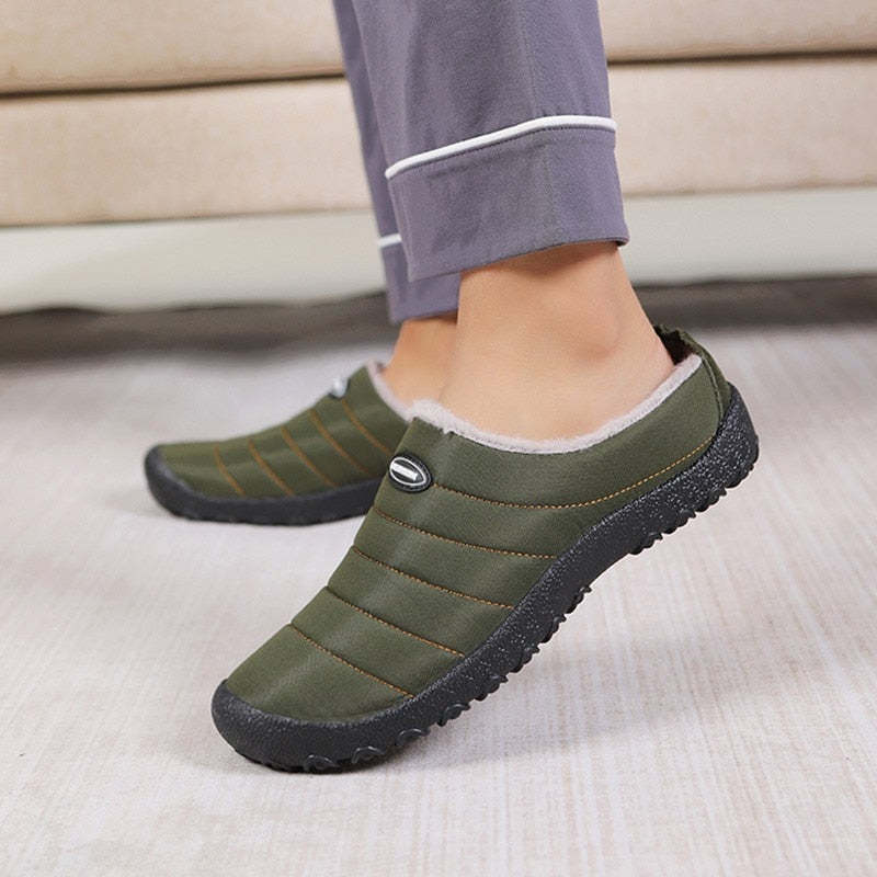 Fur Slippers For Men Waterproof Indoor And Outdoor Winter Slides