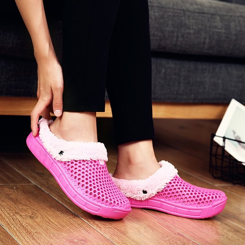 Women Nonslip PU Fur Slippers Family Indoor Slides