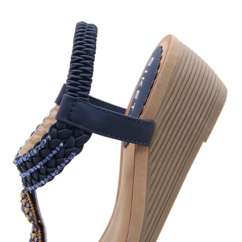 Wedge Orthopedic Sandals Women Boho Floral Rhinestoned Sandals Ankle Strap Summer