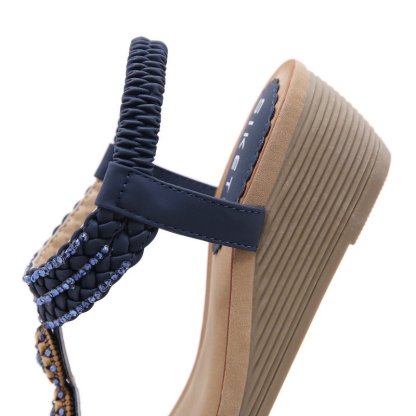 Wedge Orthopedic Sandals Women Boho Floral Rhinestoned Sandals Ankle Strap Summer