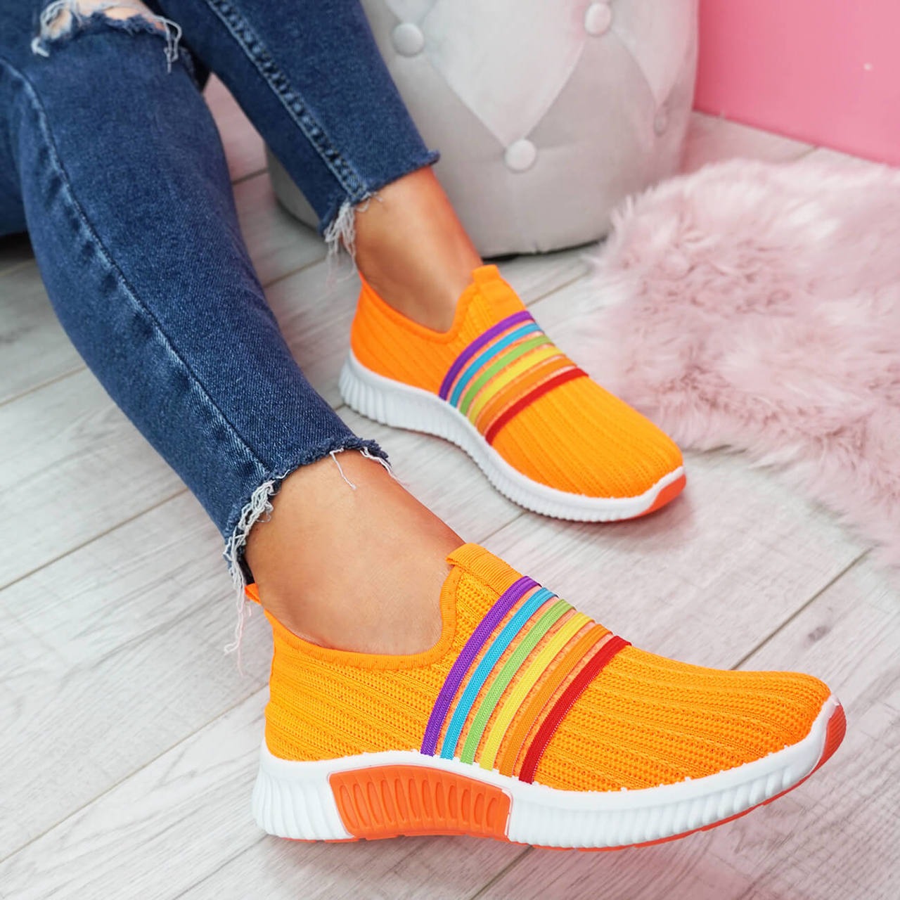 Comfortable Walking Orthopedic Shoes For Women Knitted Colorful Slip-on