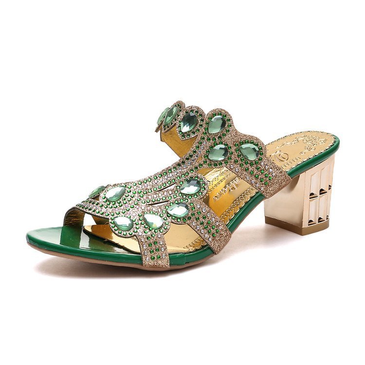 Chunky Heel Sandals For Women Comfy Rhinestone Light Fashionable Footwear