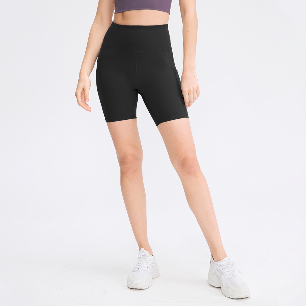 High Waisted Side Pocket Plain Biker Shorts