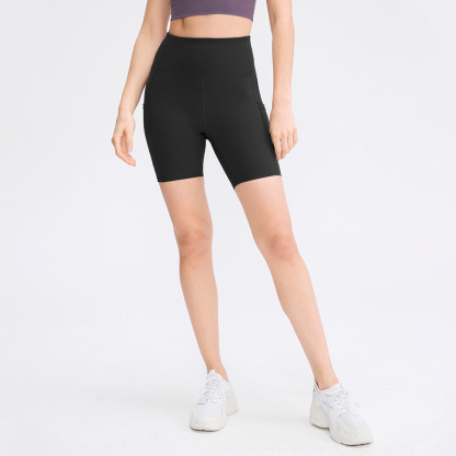 High Waisted Side Pocket Plain Biker Shorts