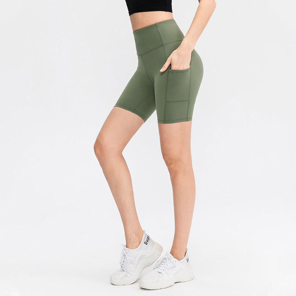 High Waisted Side Pocket Plain Biker Shorts