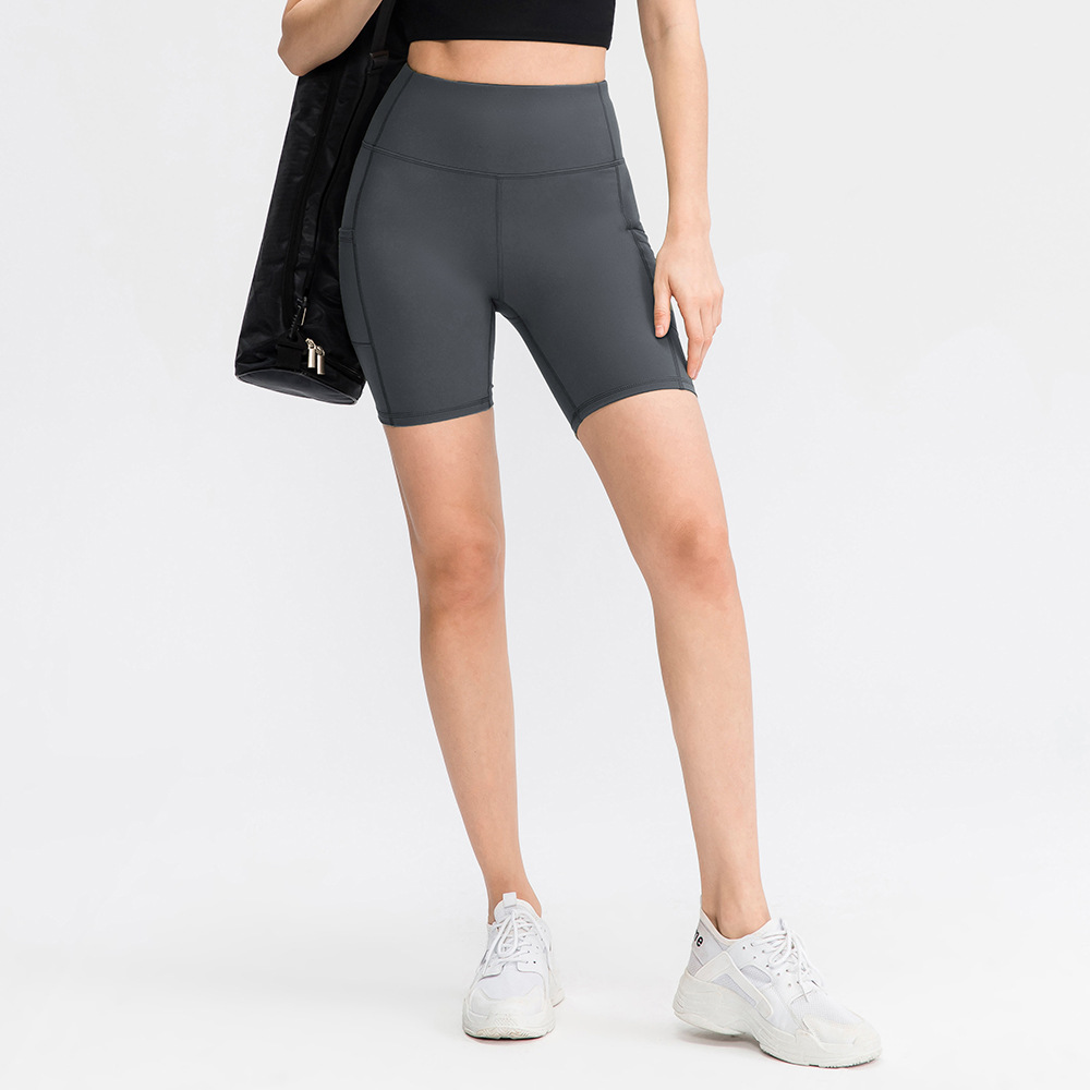 High Waisted Side Pocket Plain Biker Shorts