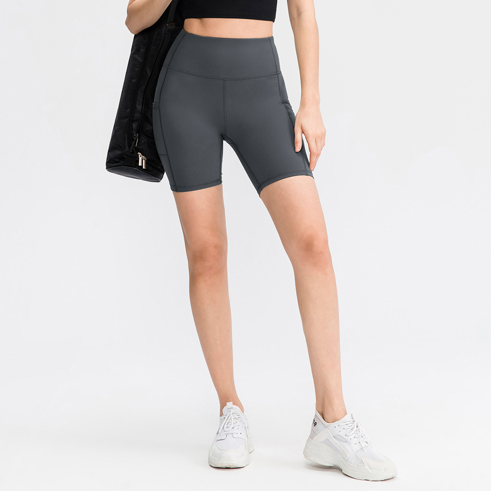 High Waisted Side Pocket Plain Biker Shorts