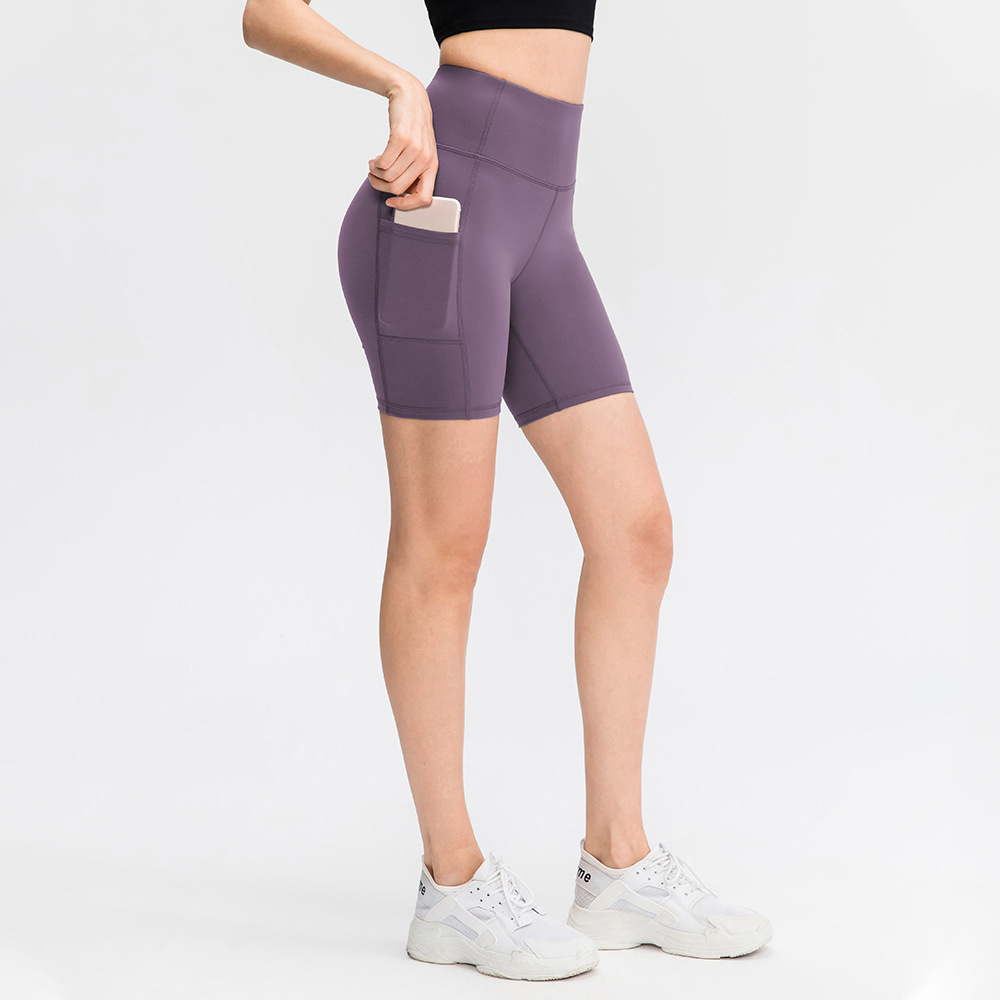 High Waisted Side Pocket Plain Biker Shorts
