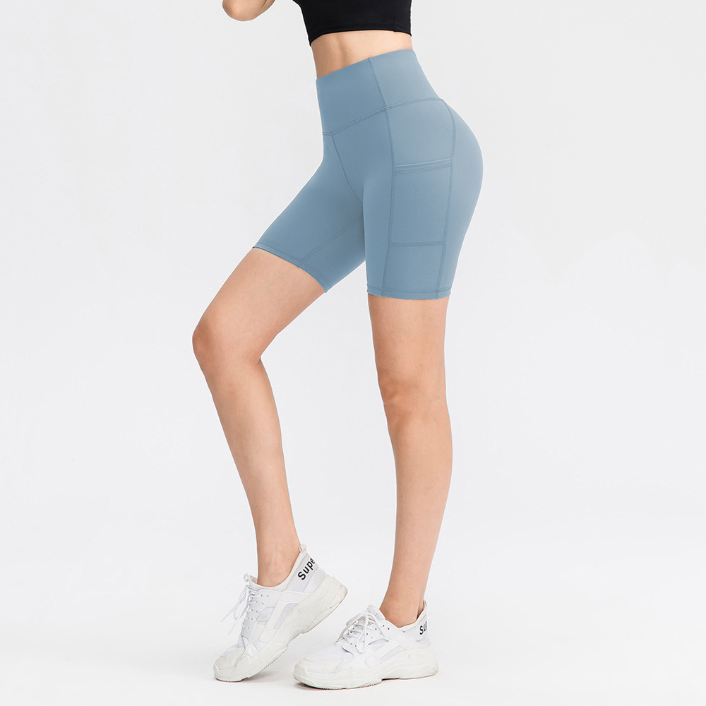 High Waisted Side Pocket Plain Biker Shorts