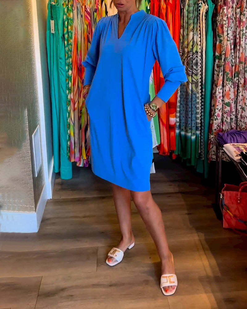 V-Neck Long-Sleeved Dress