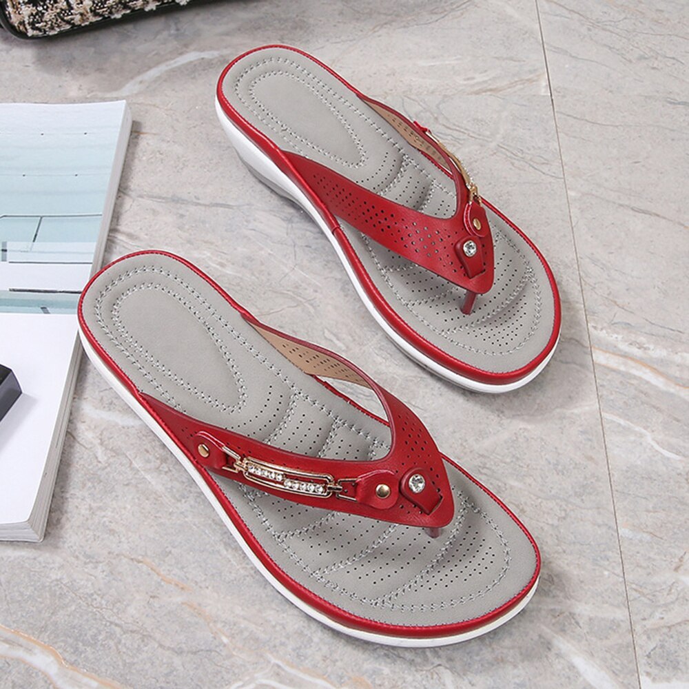 Women’s Arch Support Soft Cushion Leather Flip Flops Sandals