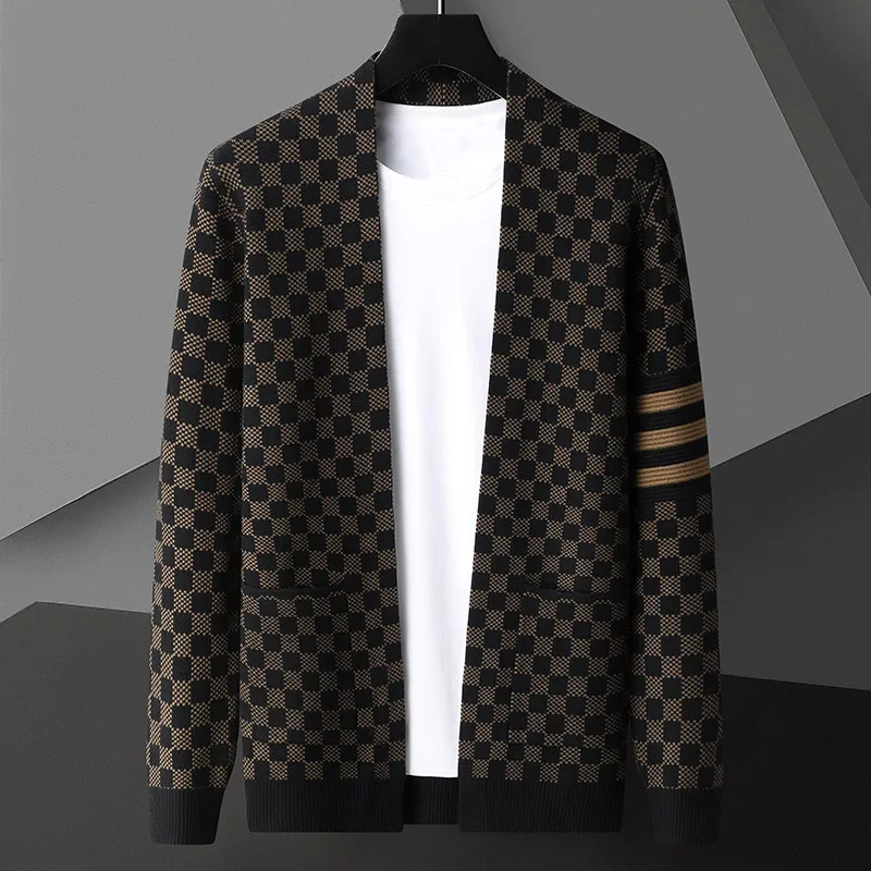 Chic Block Patterned Cardigan for Men