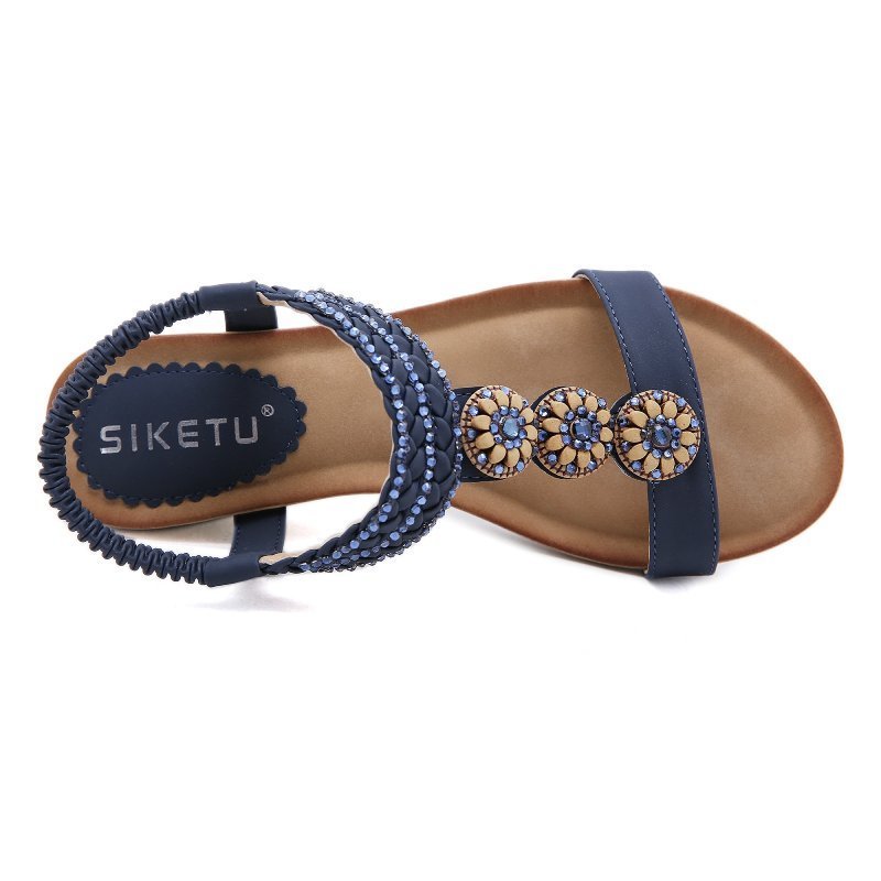 Wedge Orthopedic Sandals Women Boho Floral Rhinestoned Sandals Ankle Strap Summer
