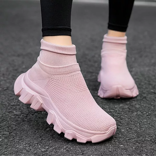 Slip-On Sock Sneakers Thick Soled Mesh Shoes