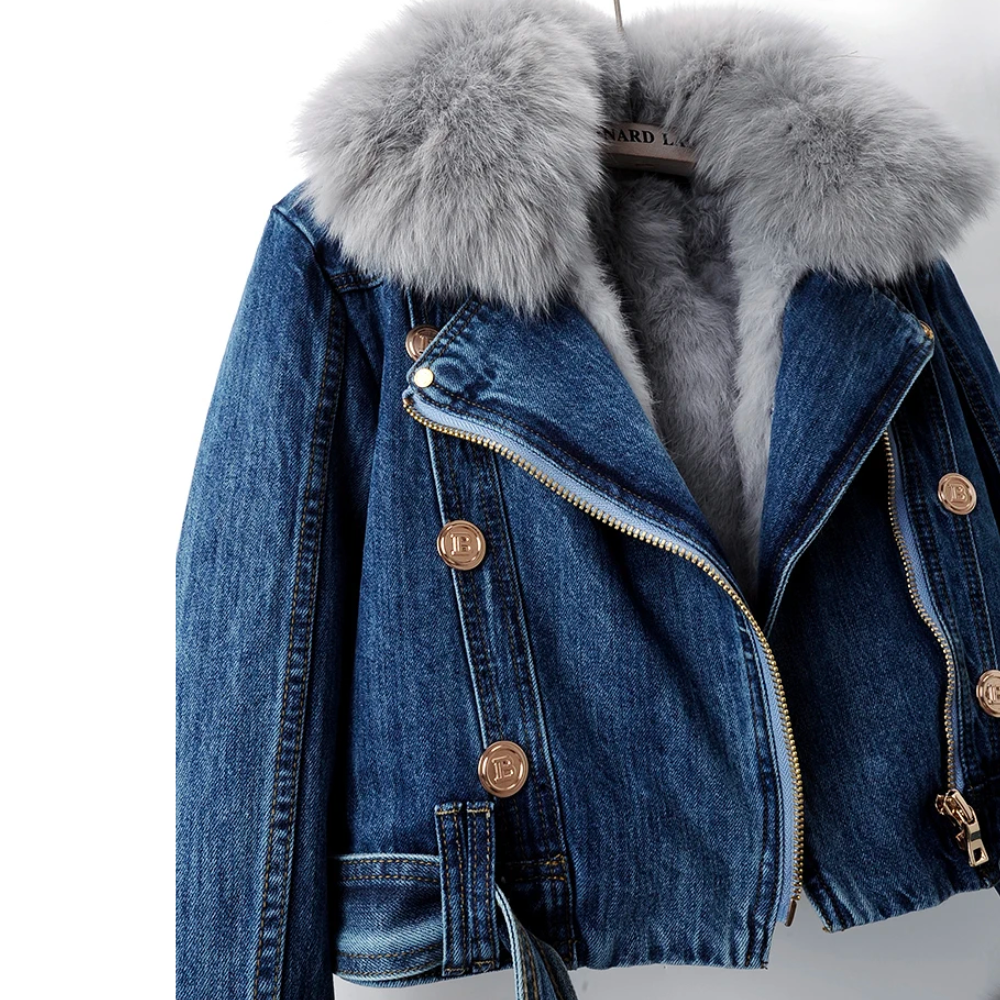 Luxe Fur-Accented Denim Jacket For Women